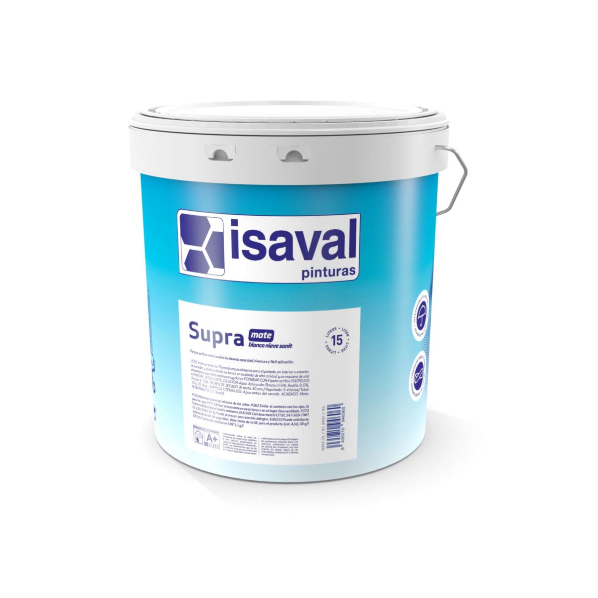 Supra Mate Blanco nieve sanit. Pintura acrílica blanco luminoso. Pinturas Isaval