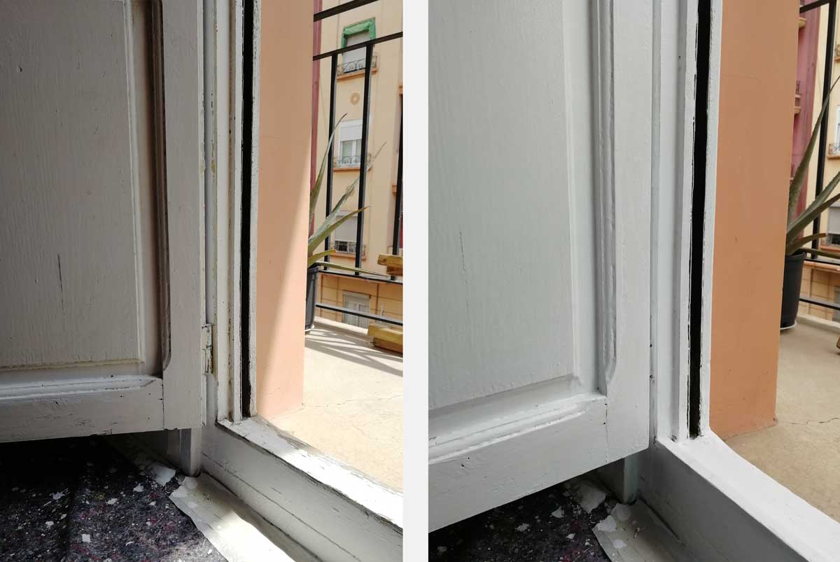 pintar una ventana vieja con pintura blanca