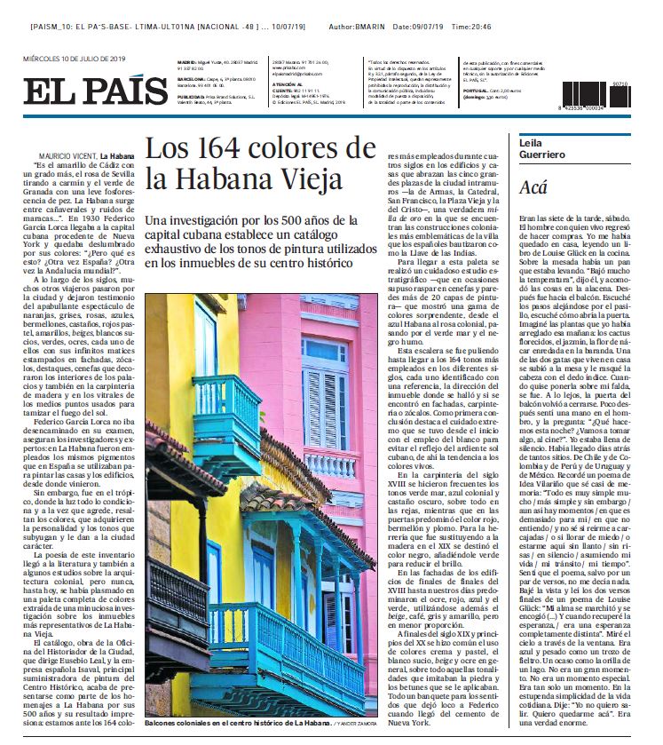 El país, los colores de la habana vieja Pinturas Isaval Carta 164 colores